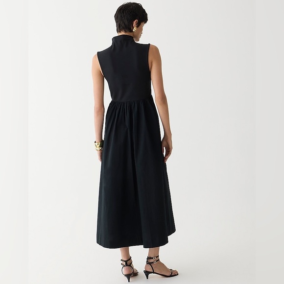 NWT J.Crew Fitted knit mockneck dress with poplin skirt in Black - Picture 2 of 15